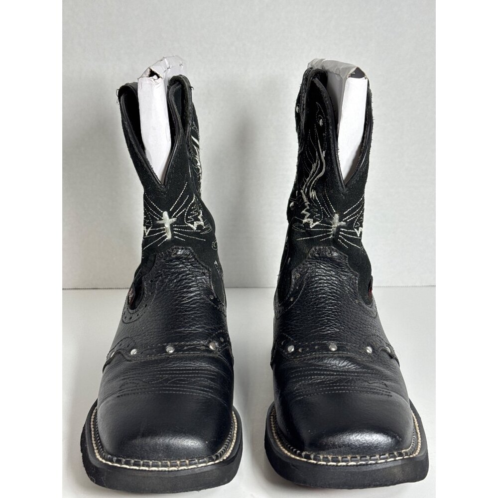 Justin Boots Black Gypsy Embroidered Square Toe Western L9977 Womens 8.5B - Picture 5 of 16